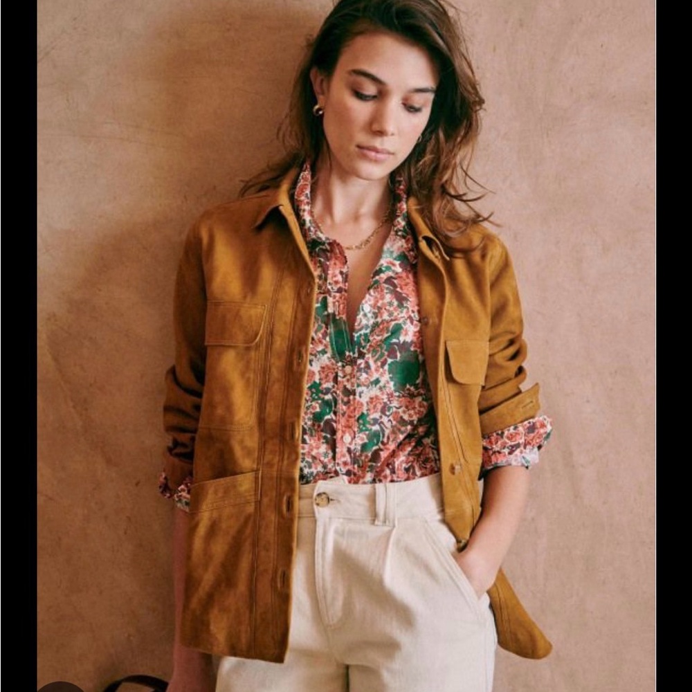 Sezane Mustard Brown Suede Utility Jacket